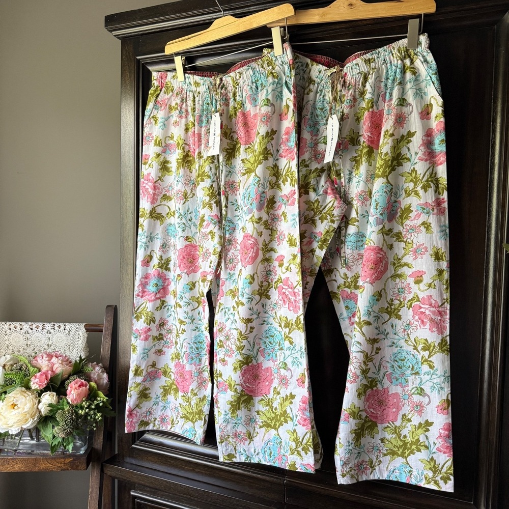 Set of 2 NWT Pajama Bottoms Cotton Lounge Pants Elastic Waist Indigo Paisley L